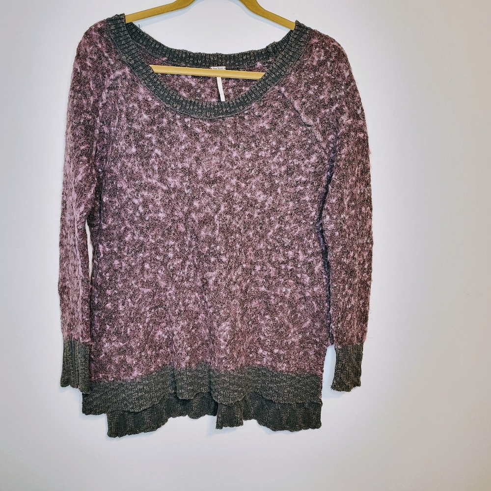 Free People Jeepster Honeycomb Sweater, Purple and Black, Size Small-Oversized